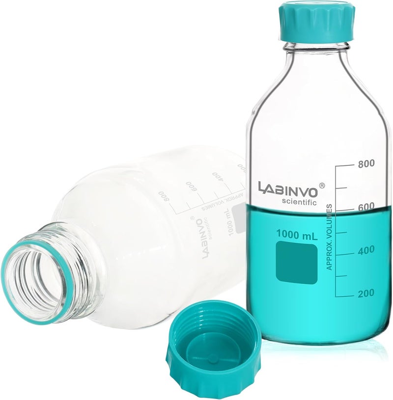 LINVO Glass Round Media Bottles, Vol.2000ml Borosilicate Glass Reagent Storage Bottle with GL45 Screw Cap, IN-RB2000A - Image 1